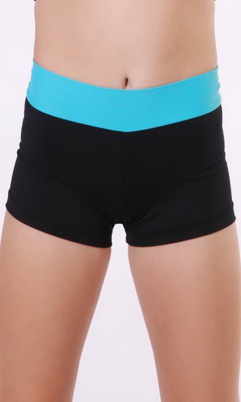 MADDISON Hot Shorts- Black with contrast band - Black + Clearly Aqua