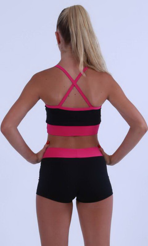 MADDISON Hot Shorts- Black with contrast band - Black + Fuchsia