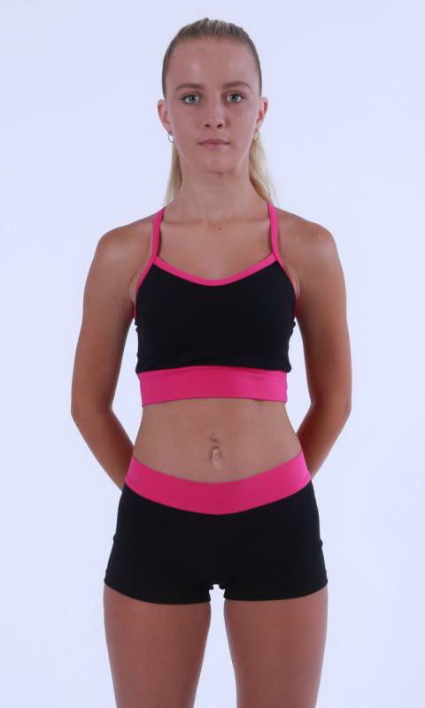 MADDISON Hot Shorts - Black contrast band - Black + Hot Pink Cotton Lycra