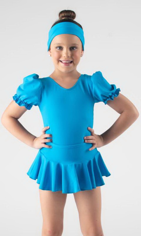 MADDISON Frill Skirt - Electric Blue pictured with puff sleeve leotard which is sold separately