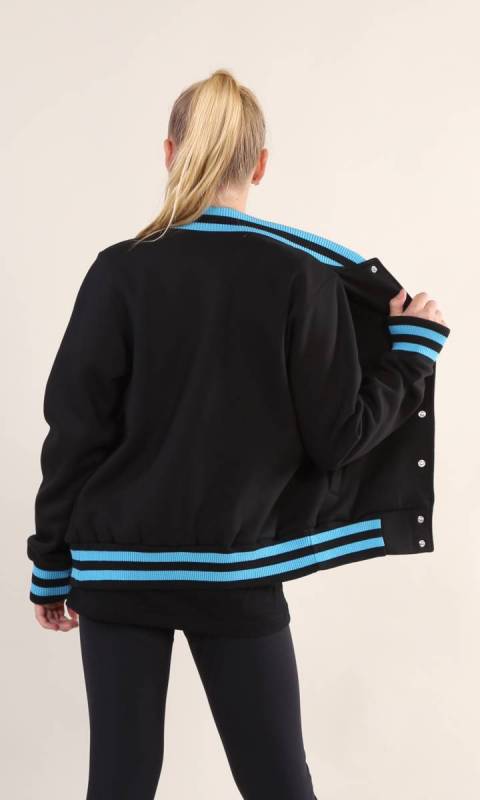 VARSITY JACKET - KC HR - Black + Aqua2098