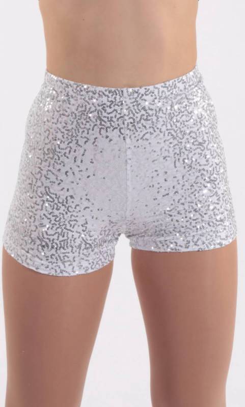 HI WAIST SEQUIN SPANDEX SHORTS - silver