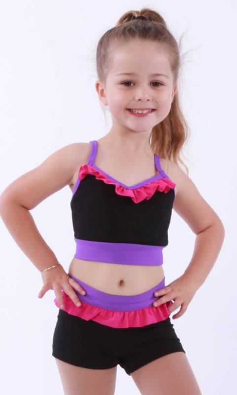 ZARLY Frilled Crop - Black Supplex with congo trim and paradise frills