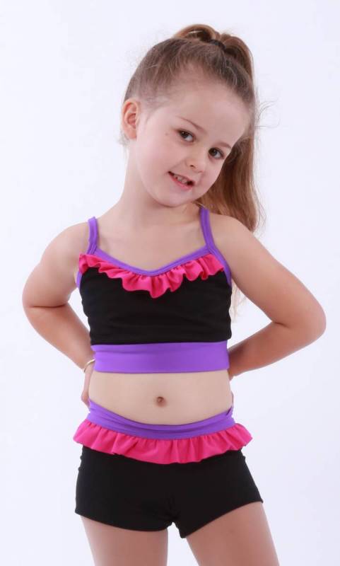 ZARLY Frilled Crop - Black Supplex with congo trim and paradise frills