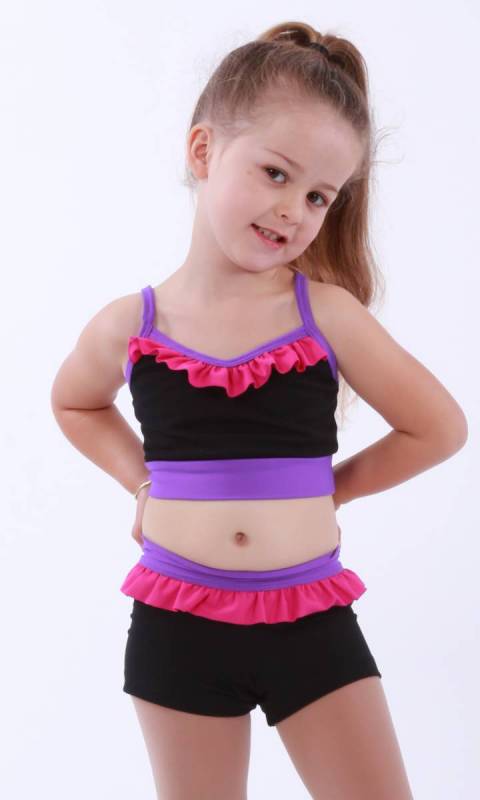 ZARLY Frill hot shorts - Black Supplex with paradise pink frill and congo waistband