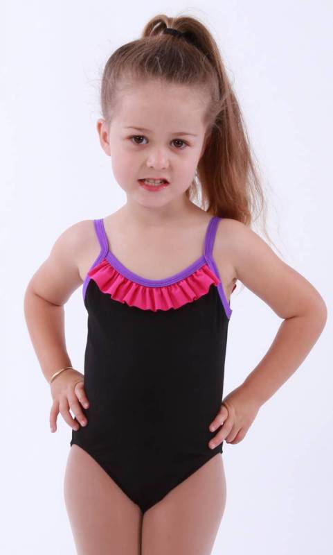 ZARLY frill leotard - Black Supplex with Paradise frill and congo binding