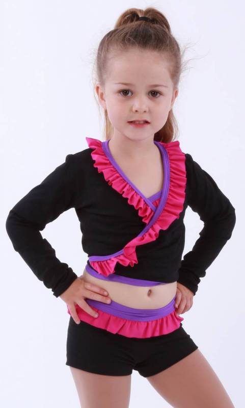 ZARLY - Frill Crossover top - Black Supplex with Paradise Pink frill and Congo Binding