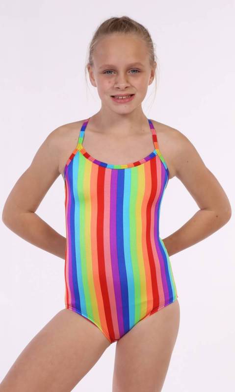 POPCORN LEOTARD LYCRA PRINTS - Multi stripe rainbow colours