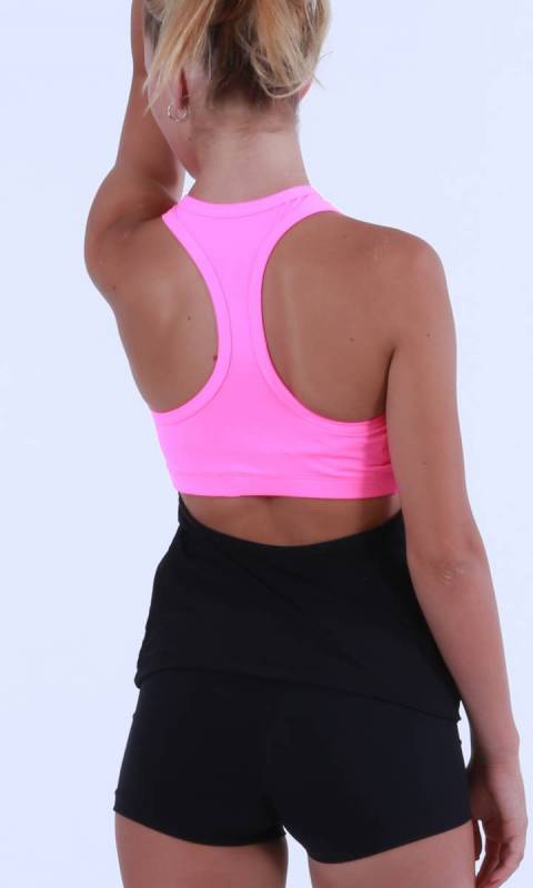 MEGAN - Crop top with overlay - Supplex Neon Pink with Tex Mesh Black