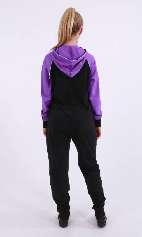 Luxury Onesey - Stretch all in one zip up jumpsuit - Supplex Black and Congo with white pipe and black bind