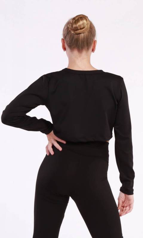 Top - Long Sleeve Cropped Top - Black Cotton Lycra