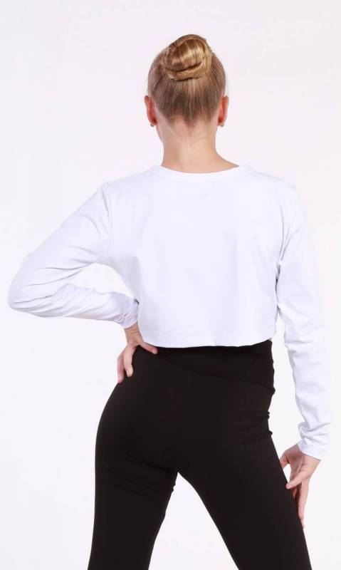 Top - Long Sleeve Cropped Top - White Supplex