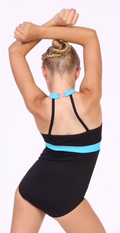 Parker Leotard - Black + Clearly Aqua