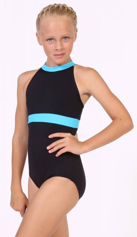 Parker Leotard - Black and Clearly Aqua