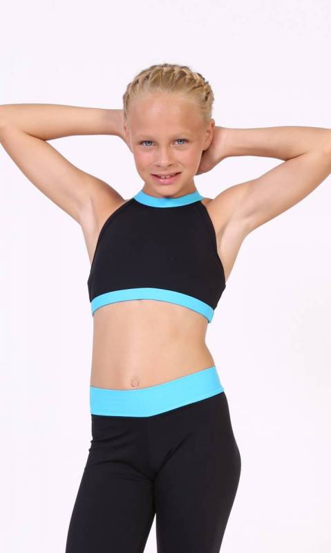 Parker Crop Top - BLACK SUPPLEX AND AQUA SUPPLEX