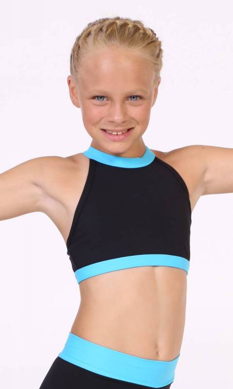 Parker Crop Top - BLACK SUPPLEX AND AQUA SUPPLEX