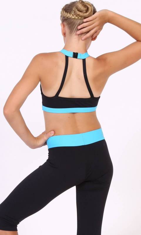 Parker Crop Top - BLACK SUPPLEX AND AQUA SUPPLEX