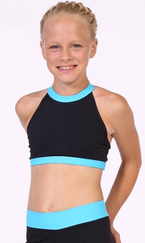 Parker Crop Top - Black + Aqua Supplex STOCK