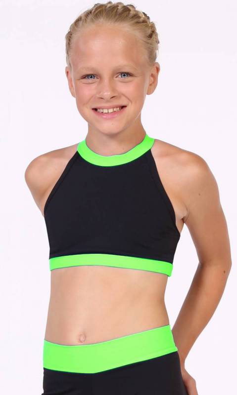 Parker Crop Top - Black + Neon Green Supplex STOCK