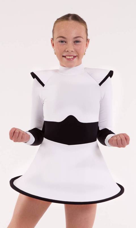 White Heavyweight poly spandex with black trim 