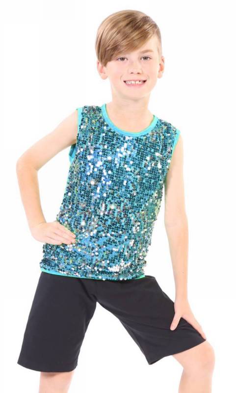 BOYS SEQUIN FRONT TOP  - Aqua and aqua