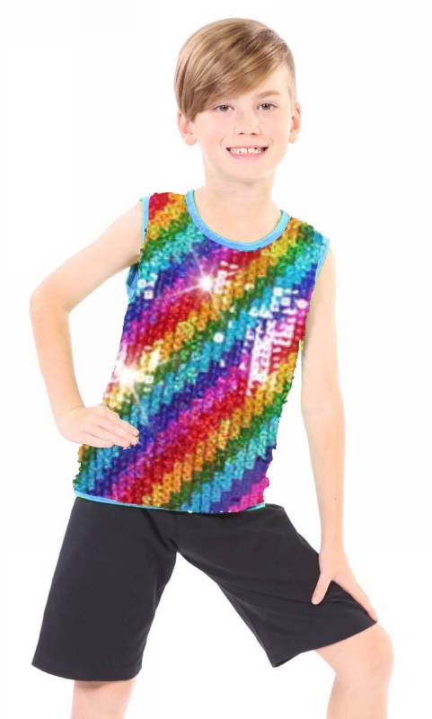 BOYS SEQUIN FRONT TOP  - Rainbow Colours and aqua