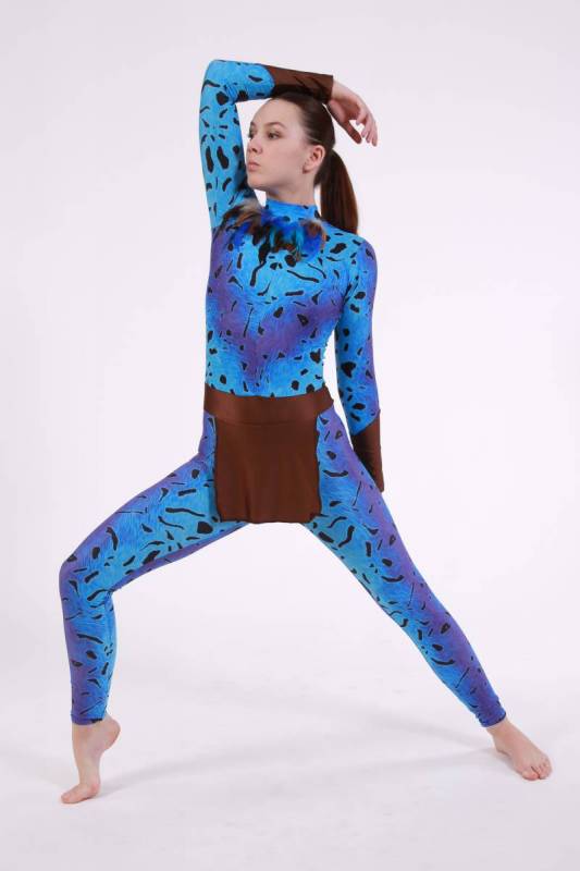 AVATAR- unitard - Tribal - Aqua print and brown