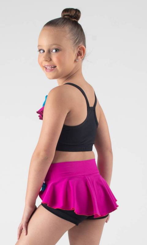 FRILL & BOW CROP  - Black, Fuchsia and electric 