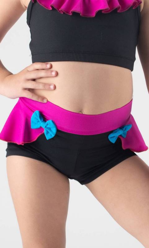 WILLOW SHORTS - Frill and bows  - Black,Fuchsia and Aqua 