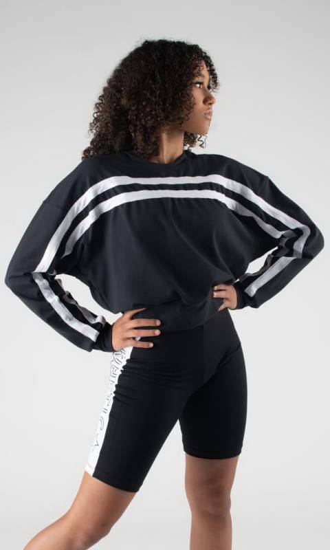 FREEDOM SWEATER  - Black + White  Pictured with Racer Panel shorts sold separately