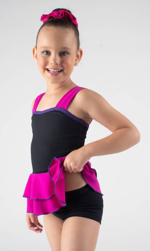 HARPER TOP - Double Peplum  - Black + Fuchsia+congo 
 - pictured with Maddison Hot shorts sold separately