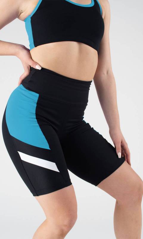 ALPHA - BIKE SHORTS  - Black+Aqua+White