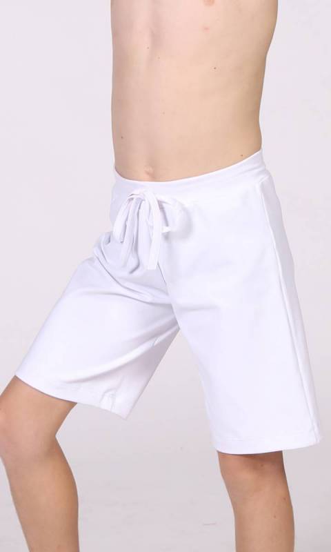 BOYS Shorts Drawcord - Plain - White Cotton Lycra