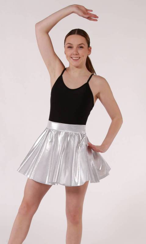 SHORT CIRCLE SKIRT - Silver Fog pictured with costume leotard