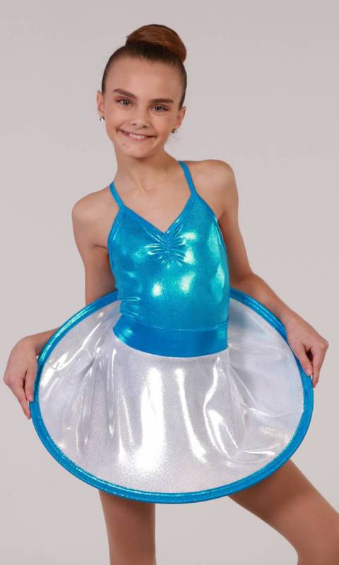 SAUCER SKIRT  - Silver foil and Aqua  Pictured with popcorn leotard sold separately
