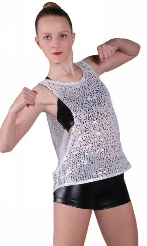 USA SEQUIN TANK - Silver mesh and silver binding