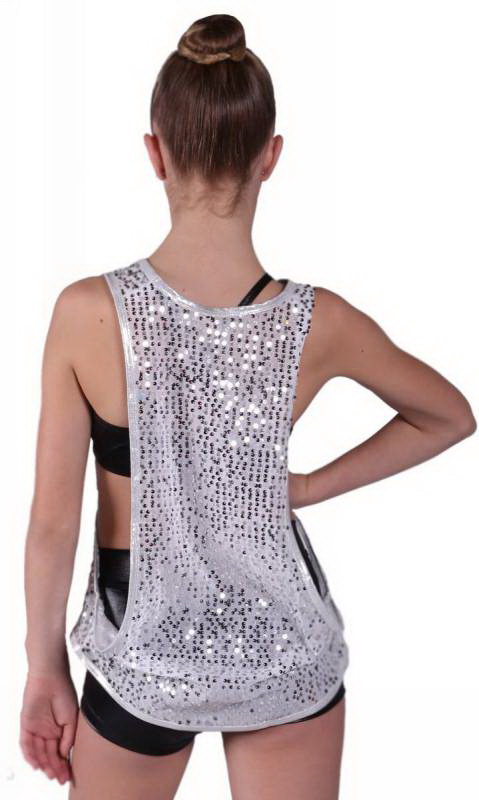USA SEQUIN TANK - Silver mesh and silver binding