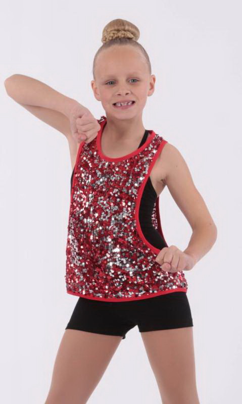 USA SEQUIN TANK - RED/SILVER SEQUIN MESH AND RED LYCRA TRIM