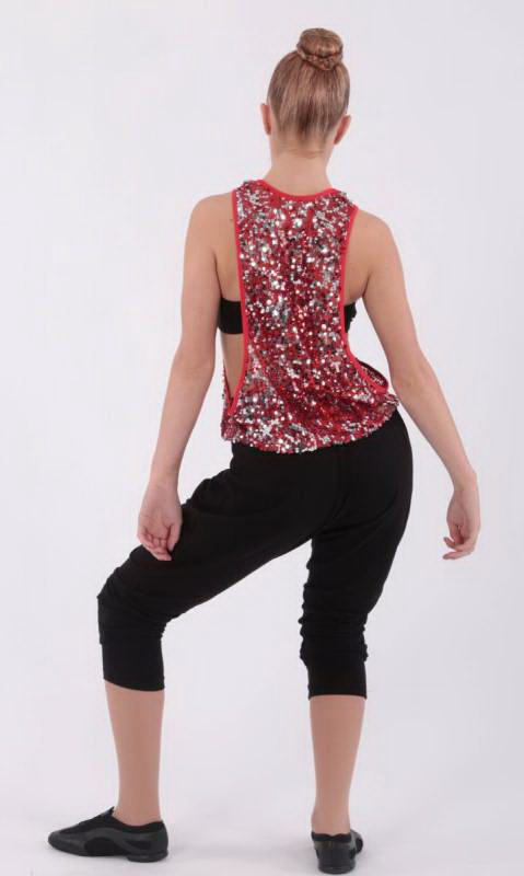 USA SEQUIN TANK - RED/SILVER SEQUIN MESH AND RED LYCRA TRIM