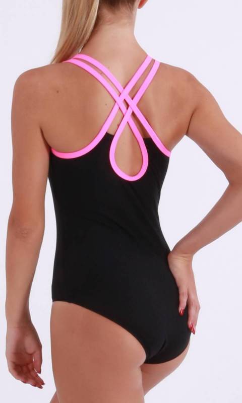 HAYLEY - leotard - Supplex Black and Neon Pink