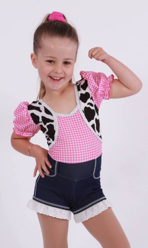 YEEHA - Pink Gingham, Cowprint and denim spandex with lace 