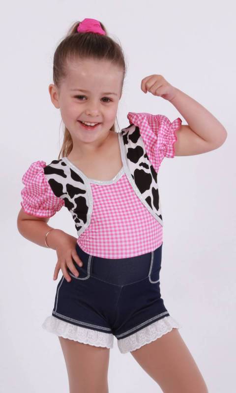 YEEHA - Pink Gingham, Cowprint and denim spandex with lace 