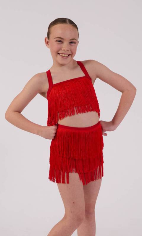 FRINGE CROP AND SHORTS - RED