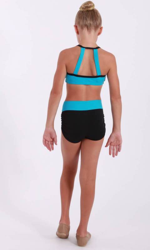 JAMIE LEE hot shorts - ruched sides  - Supplex Black with aqua band