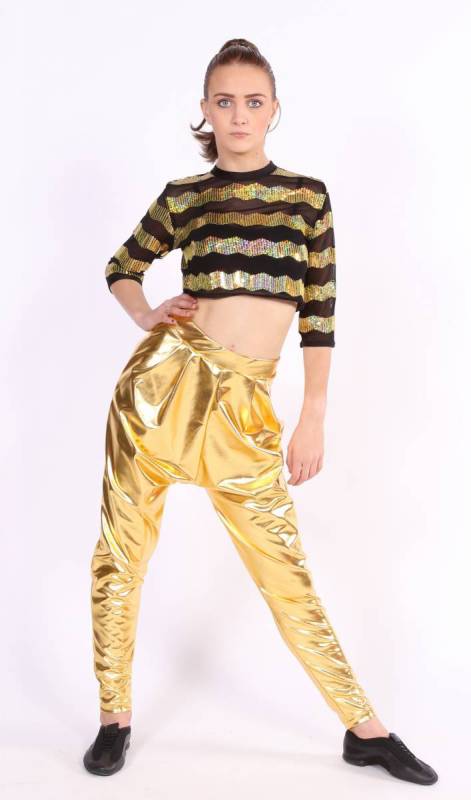 ZIG ZAG Sequin Mesh Crop top - Black and Gold 