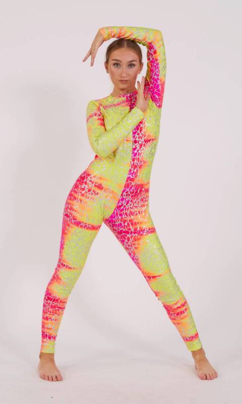 Neon Pink, Orange and Yellow Hologram spandex