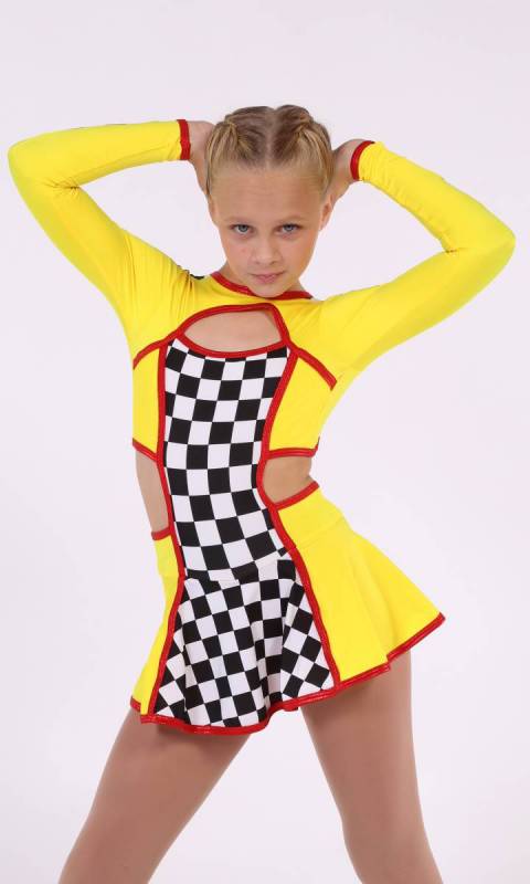 SPEED RACER  - Yellow Black and white check dress with red accents 