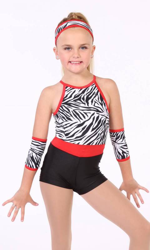 Halter Shortard  - Black and White Zebra  Black shorts and with red trim 