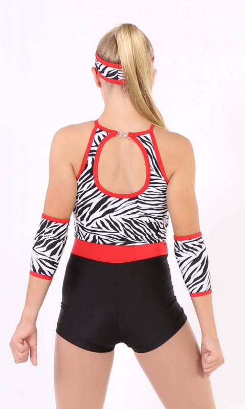 Halter Shortard  - Black and White Zebra  Black shorts and with red trim 