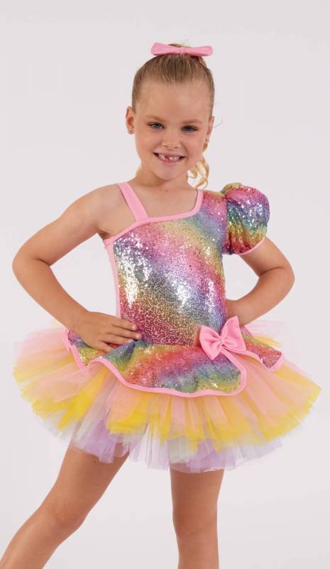 ROXIE RAINBOW - with hair bow  - Rainbow sequin and multi soft coloured tulle 